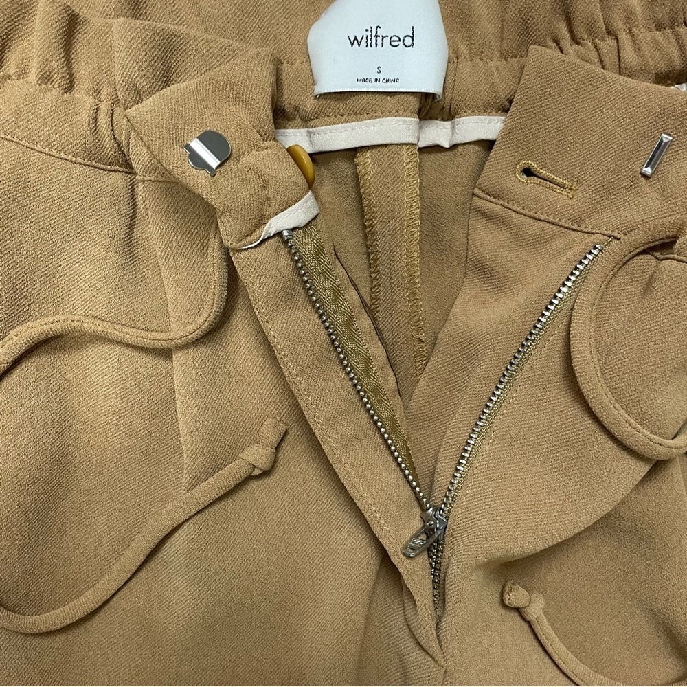 Aritzia Wilfred Pants Wide Leg Tan Size S Office Elastic Waist - Picture 9 of 14
